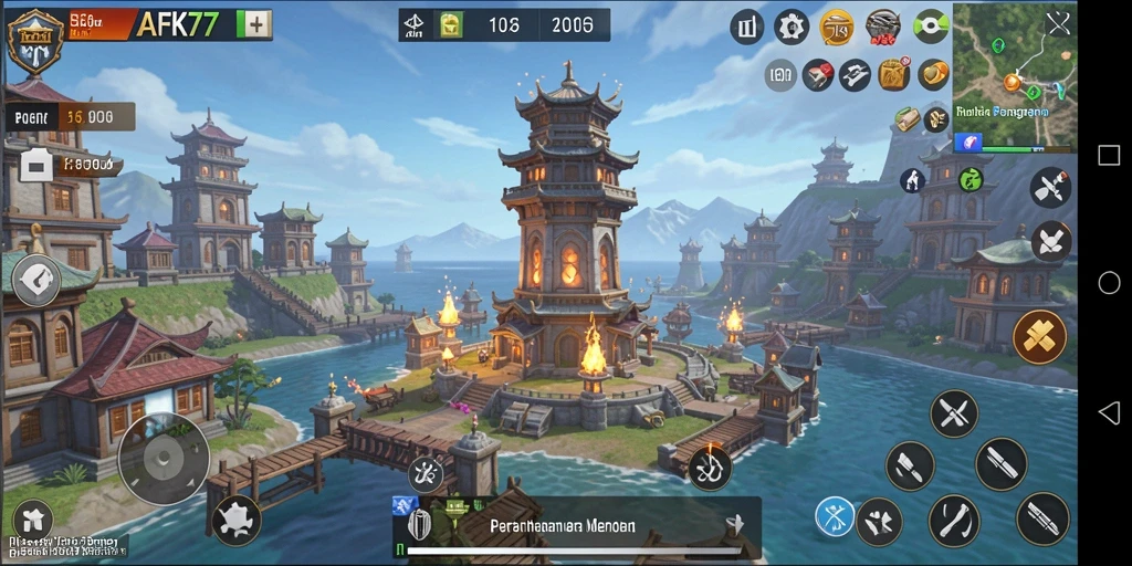 Tangkapan layar dari gameplay AFK77 menampilkan pertarungan menara yang seru.