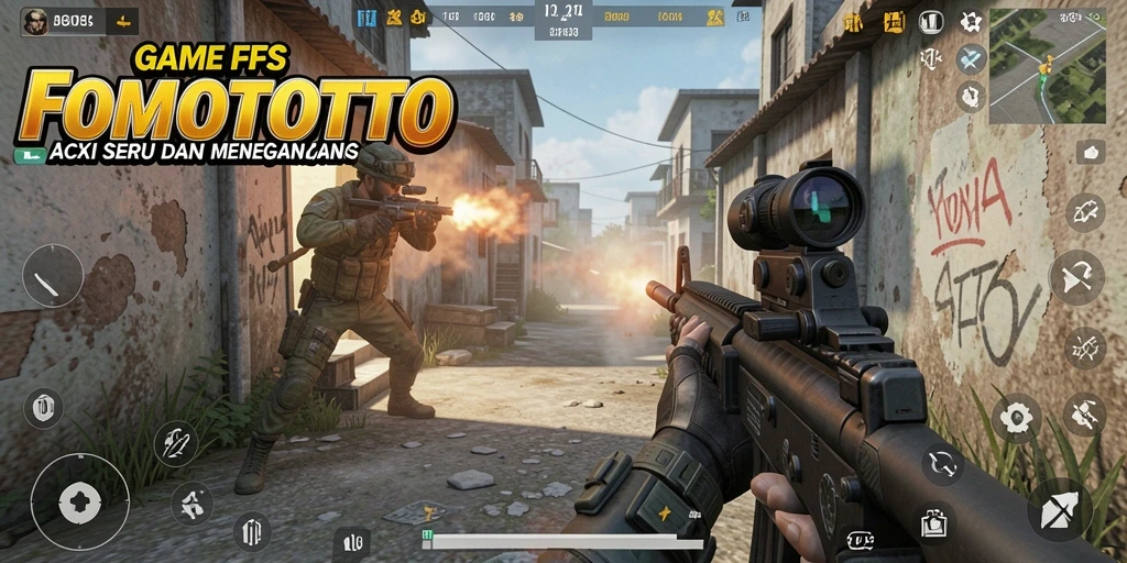 Screenshot FOMOTOTO menampilkan pertempuran seru di dunia FPS.