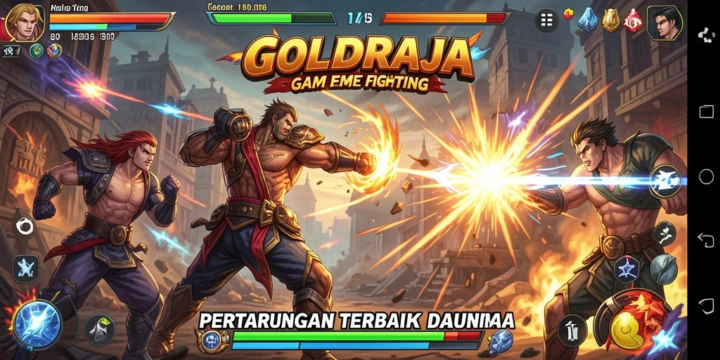 Screenshot gameplay <strong>GOLDRAJA</strong> yang menampilkan pertarungan intens di arena.