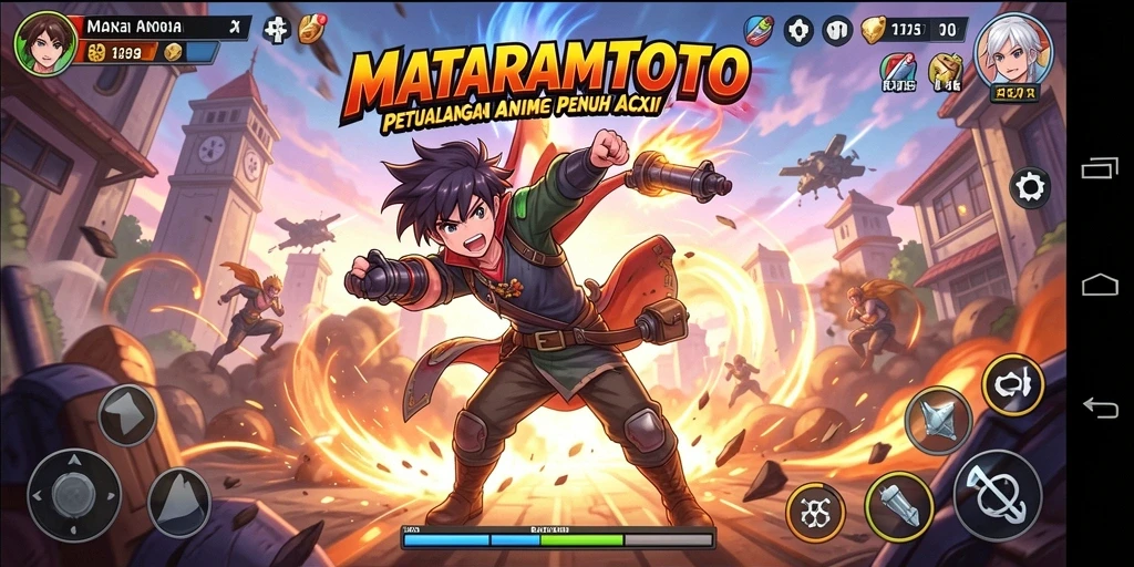 Tampilan gameplay <strong>MATARAMTOTO</strong> yang menarik dengan aksi karakter anime.