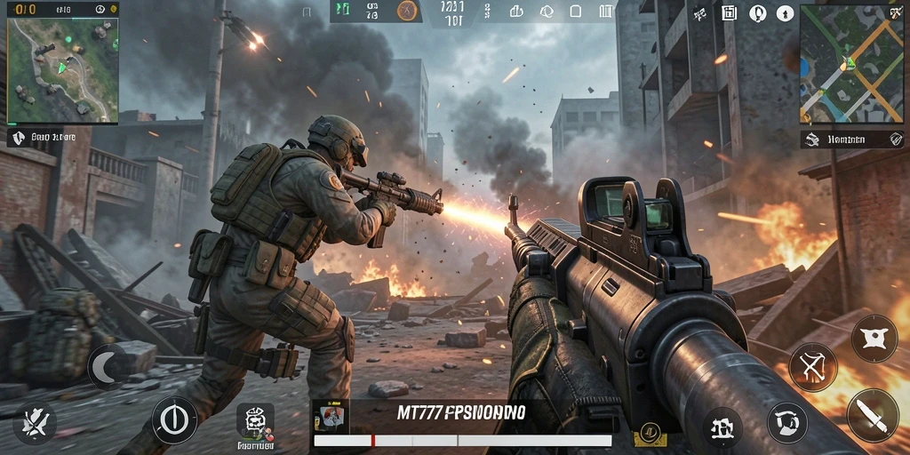 Tangkapan layar menunjukkan aksi seru dalam pertempuran FPS.