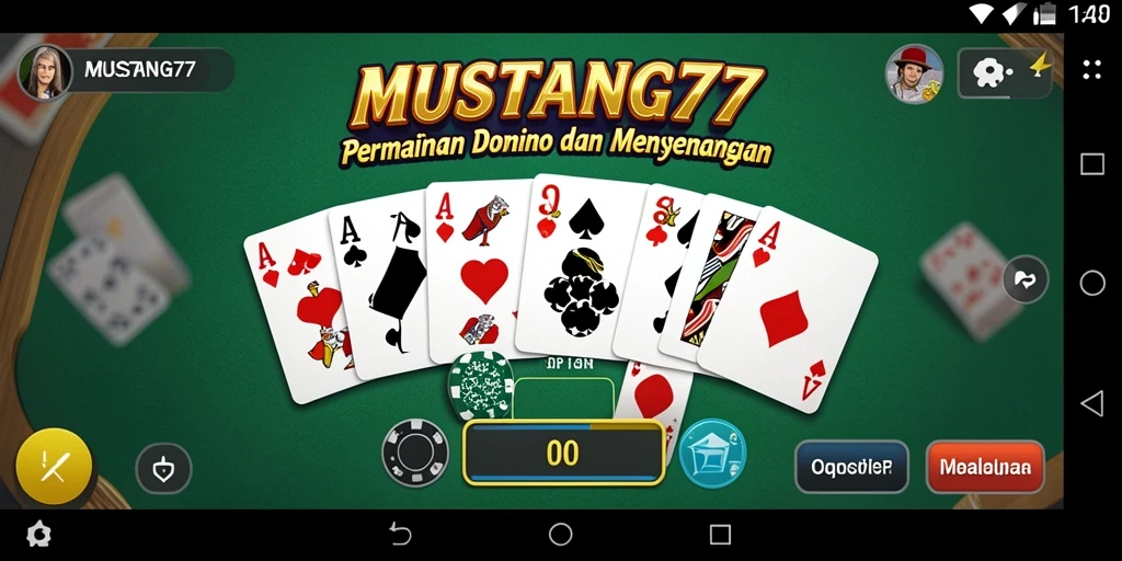 Screenshot untuk game Domino MUSTANG77 menunjukkan keasyikan bermain.