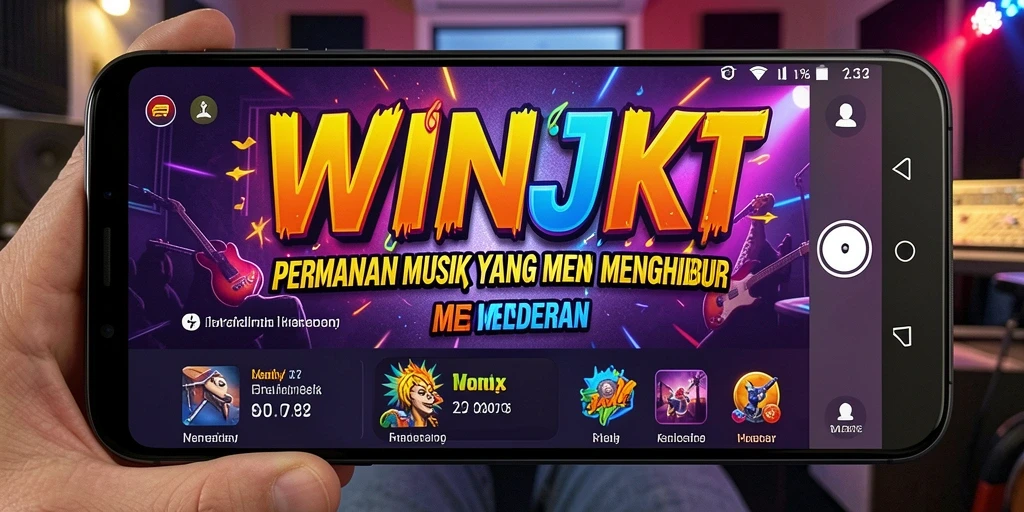 Tangkapan layar gameplay WINJKT menampilkan interaksi seru dengan musik.